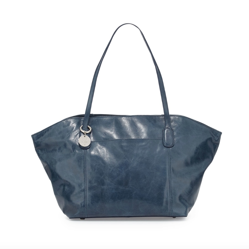 HOBO Blue Leather Tote Bag with Structured Silhouette